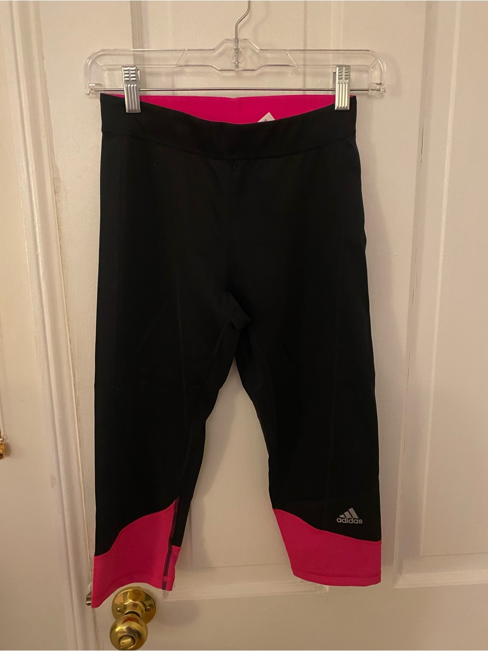 Adidas Climalite Crop Leggings Black Pink Size S Capris 3/4 Running Athletic